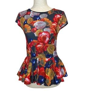 Alice + Olivia Womens Top XSmall Cap Sleeves Peplum Layered Tulle Exposed Zipper